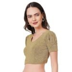 Readymade Shining Lycra Stretchable Round Neck Half Sleeve Blouses || Womens Mettalic Stretchable Readymade Blouses - Image 2