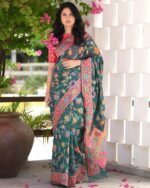 Floral Woven Saree with Contrast Border