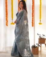 Women Embroidered Semi-Sheer Organza Saree - Image 3