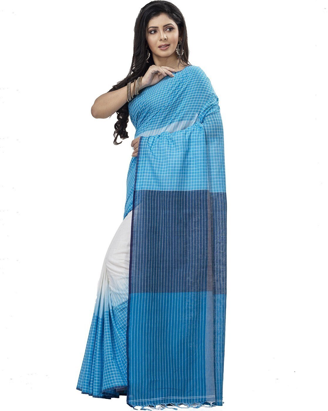 -1117Wx1400H-701437200-white-MODEL3 Women Printed Saree with Contrast Border - Image 1